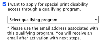 A screenshot of the select box, which reads “select qualifying program.”