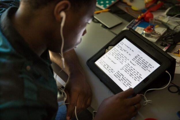 A student using an accessible bookreader with dyslexia fonts